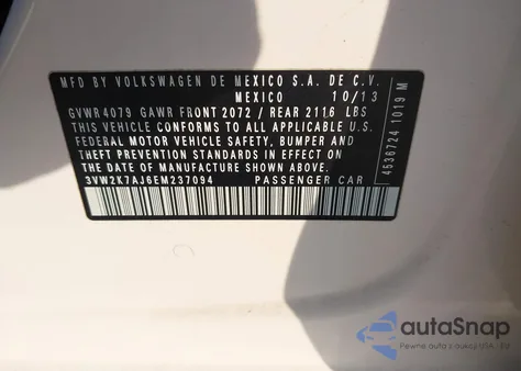 2014 Volkswagen Jetta 2.0L S из США, поврежденный, VIN 3VW2K7AJ6EM237094